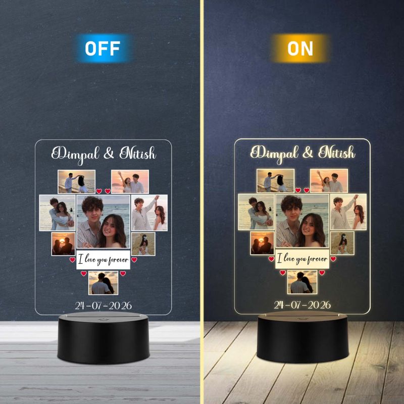 I Love You Forever Customized Photo LED Lamp for Long Distance Relationship Gifts Anniversary Romantic Gift for Soulmates Warm Glow Tabletop Decor